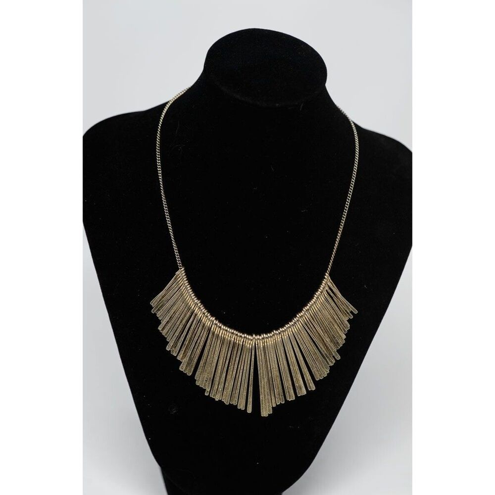 Gold Statement Necklace With Fringe Pendant & Adjustable Chain 17-20"‎